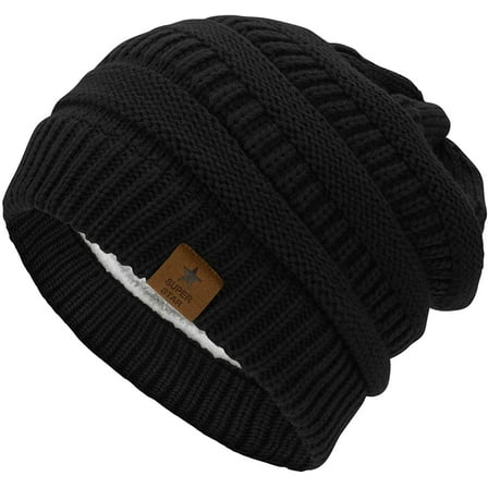 Zando Womens Mens Black Beanie Winter Thick Solid Fleece Lined Beanie Hats for Guys Unisex Warm Skiing Beanies Black