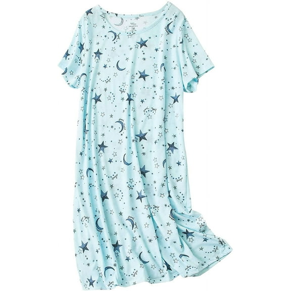 Zando Womens Nightgowns Cotton Night Gowns Cartoon Printed Sleep Shirts Soft Pajamas Long Sleepdress Casual Sleepwear