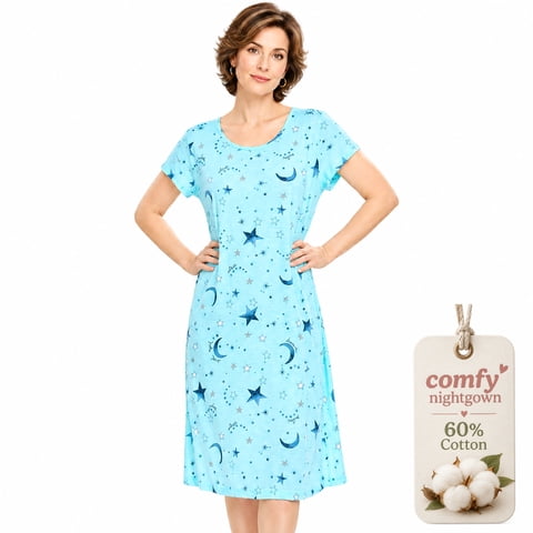 Women's Nightgown Cotton Short Sleeve Print Sleep Shirt Loungewear M-2XL