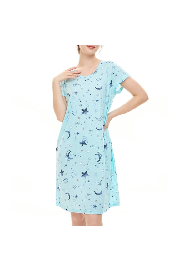 Womens Pajama Night Gowns Soft Comfy Summer Sleep Shirts Nightgowns for Women A Green Star L