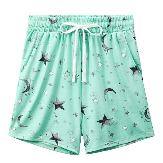Zando Womens Pajama Shorts Casual Drawstring Sleep Shorts Soft Lounge Sleepwear with Pockets Green Star XL