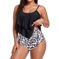 thumbnail image 1 of Zando High Waisted Tankini Bathing Suits for Women Modest Swimsuits with Ruffle 2 Piece Tummy Control Swimwear Black Leopard S, 1 of 6