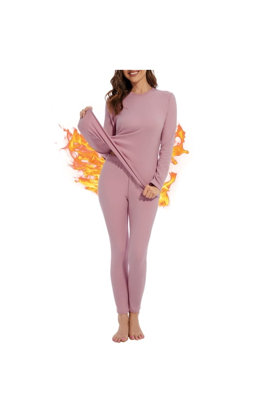 Womens Thermal Underwear Two Piece Long Johns Set Fleece Lined Winter Base Layer Ultra Soft Top Bottom Lounge Set Pink 2XL