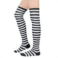 thumbnail image 1 of Zando Womens Thigh High Socks Extra Long Striped Socks Over the Knee Socks for Halloween Costumes Black and White, 1 of 6