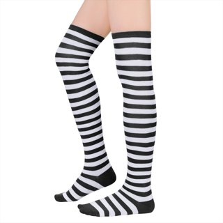 Striped Thigh Highs Leg Warmers White Black Leggings Knee Socks Plus Size  Circus