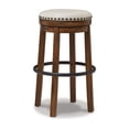 thumbnail image 1 of Zane 30 Inch Backless Swivel Barstool Round Beige Seat Brown Wood Frame, 1 of 6
