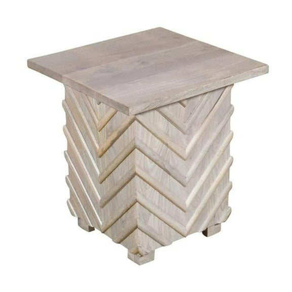 Zane Mango Solid Wood End Table with Zig-Zag Pattern in White Wash