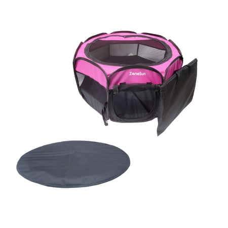 ZaneSun Foldable Pet Playpen Kennels for Dog&Cat Carrying Case Removable Shade Cover Indoor Outdoor Water Resistant for Small Puppy Kitten Rabbit with Pet playpen mat(71*71*40cm, Rose)
