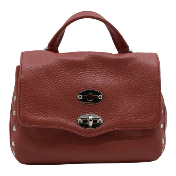 Zanellato Women's Pebbled Texture Handbag With Silver-Tone Turn-Lock Closure Red