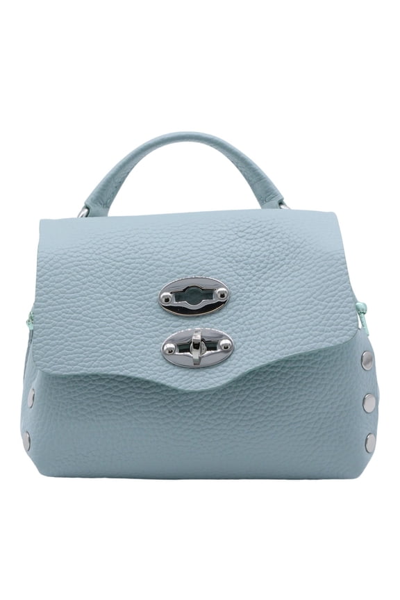 Women's Small Structured Handbag With Pebbled Texture Blue