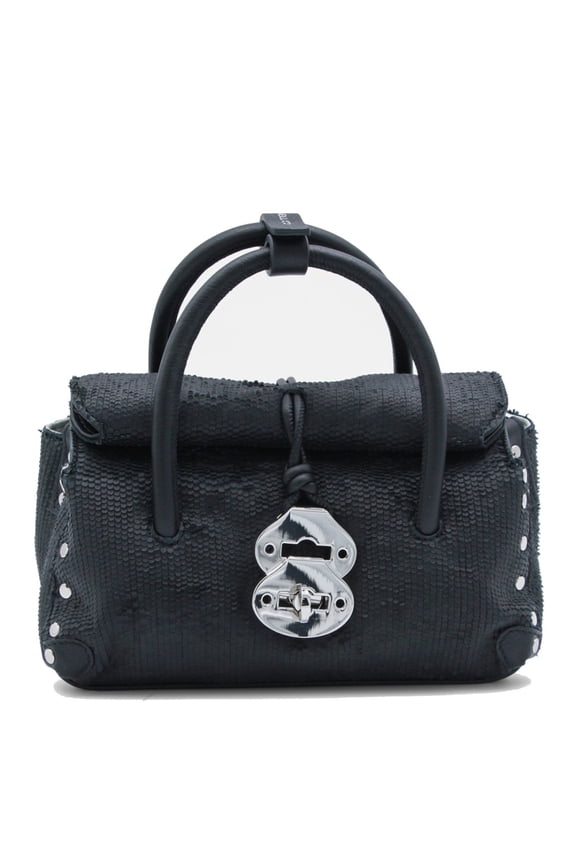 Women's Textured Black Structured Handbag With Silver-Tone Accents Black