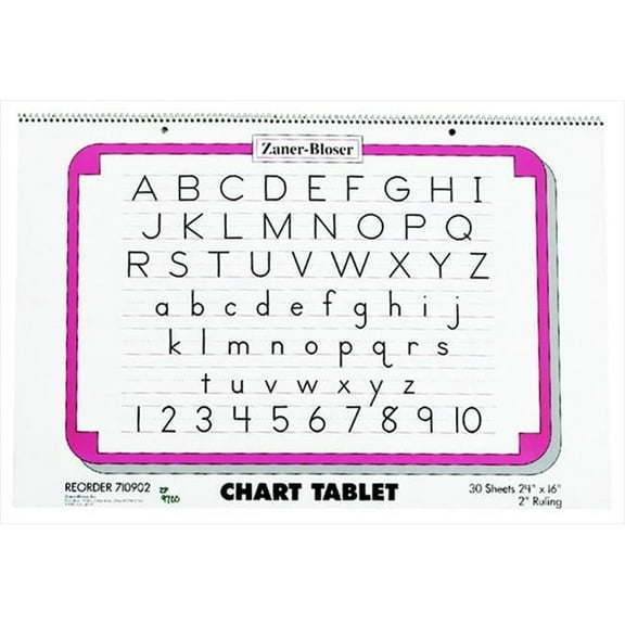 Zaner Bloser 006399 24 x 24 In. Zaner Bloser 2-Hole Punched Manuscript Cover Spiralbound Chart Tablet, 30 Sheets, 2 In. Ruling, Blue And Red Base