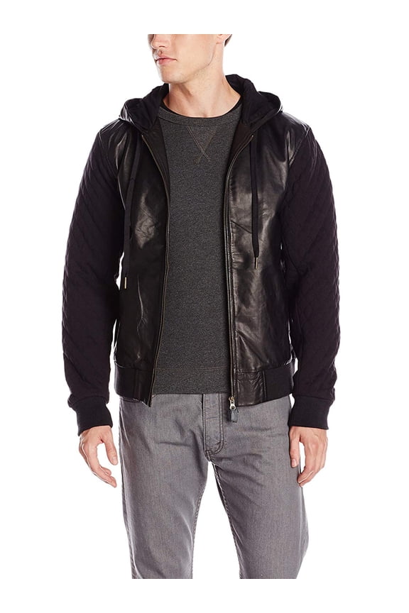 Men's Detriot Hooded Leather Jacket Small Black
