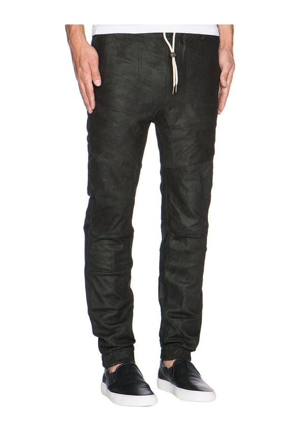 Men's Sureshot Slim Tapered Leather Jogger Pants Sz 30 Black