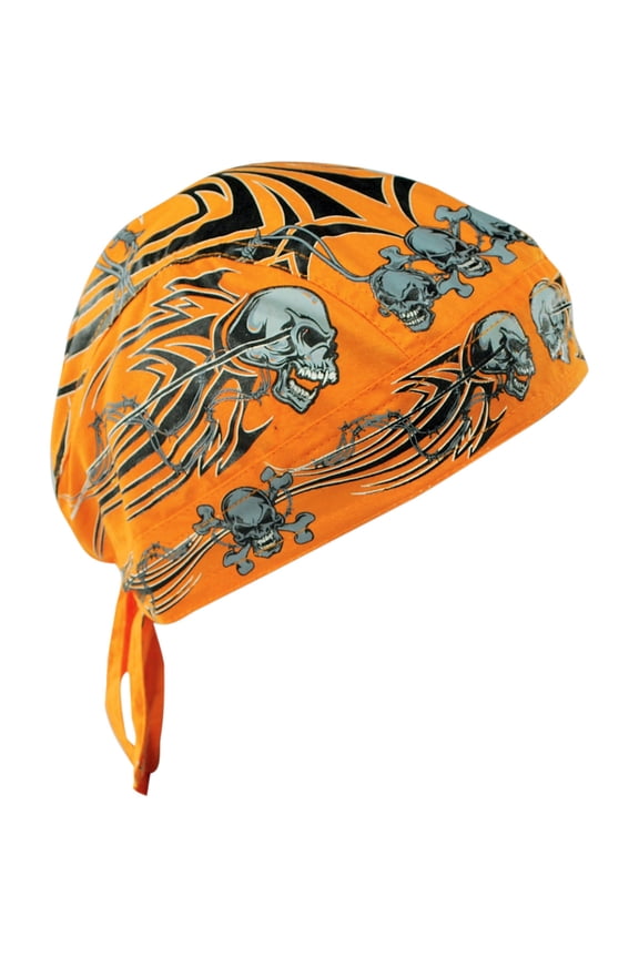 Zan Headgear Flydanna Headwrap Orange Tribal Skull