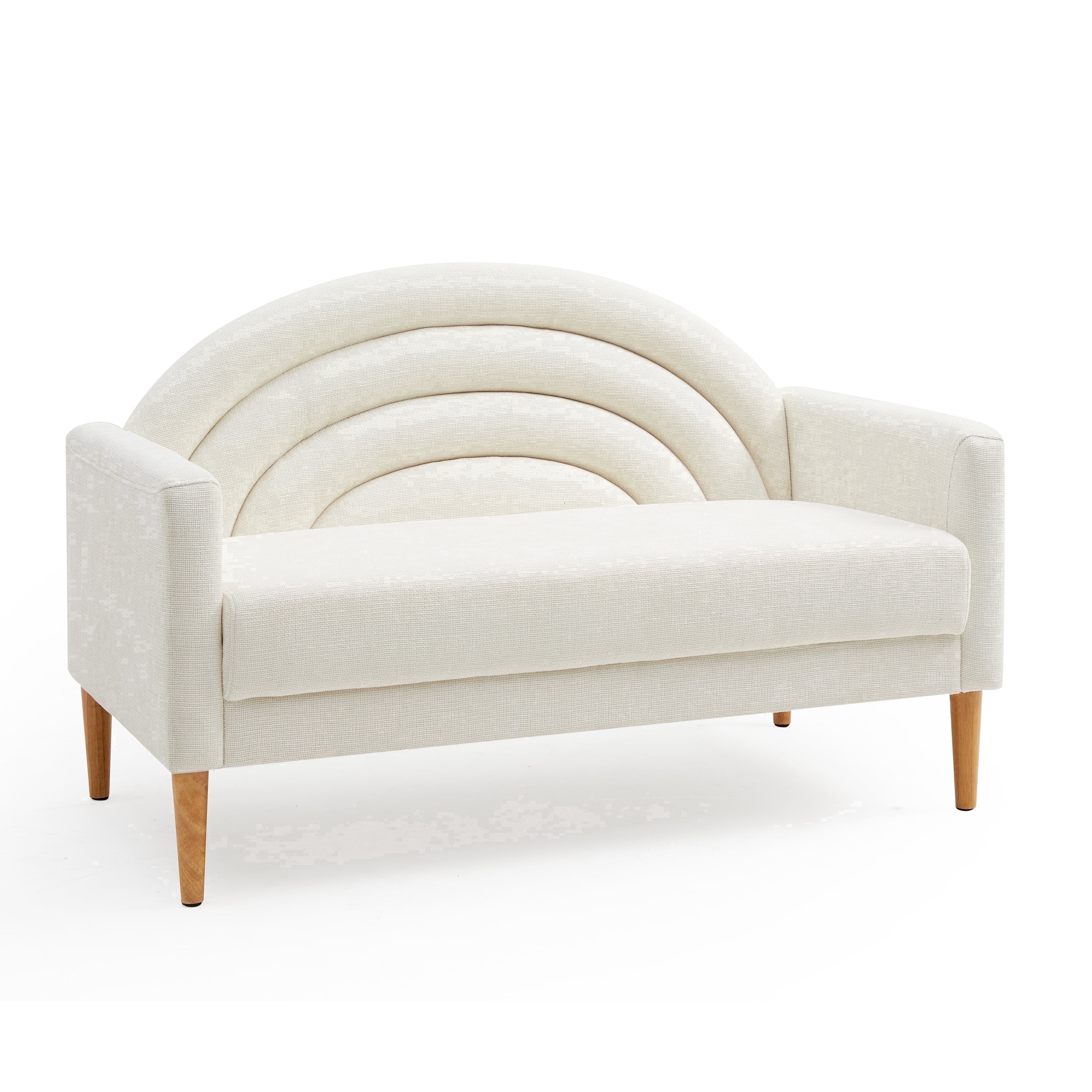Loveseat Sofa for Small Spaces,49.6" Mid-Century Modern Linen Small Couch with Arched Backrest,2-Seater Upholstered Settee,600 lbs Capacity,Cream