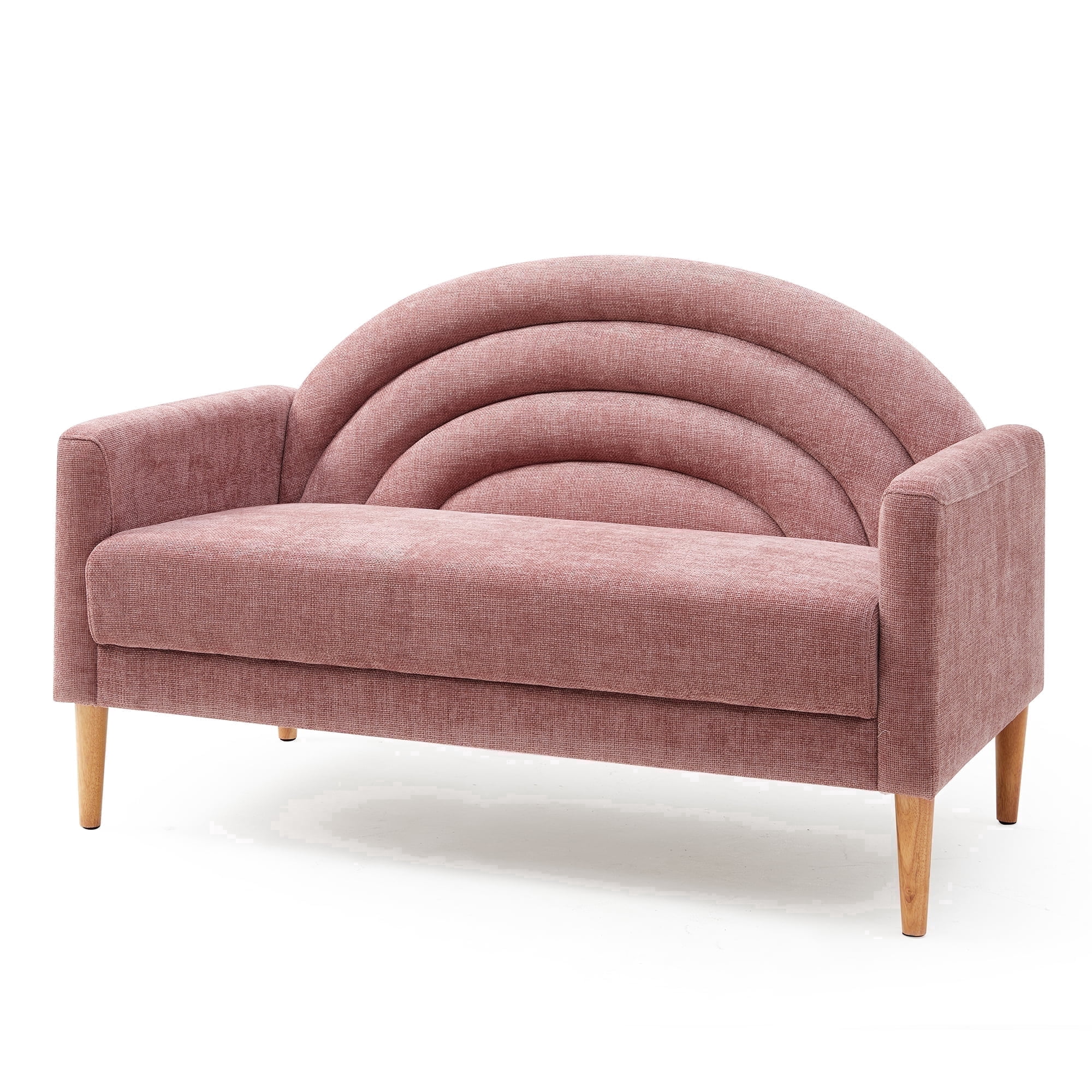 Loveseat Sofa for Small Spaces,49.6" Mid-Century Modern Linen Small Couch with Arched Backrest,2-Seater Upholstered Settee,600 lbs Capacity,Pink