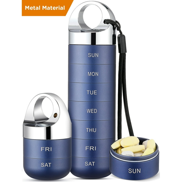 Zannaki Metal Travel Pill Organizer, Portable Waterproof Weekly Pill Box,  Large Aluminum Alloy Container, BPA Free 7 Day Daily Medicine Organizer