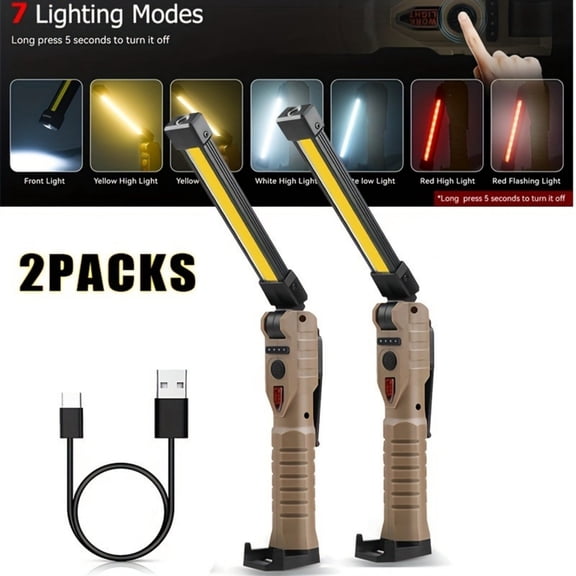 Zanoid Rechargeable Magnetic Work Light  2 Pack, 7 Modes 180° Rotatable LED Flashlight with Hook for Car Repair, Camping & Emergency