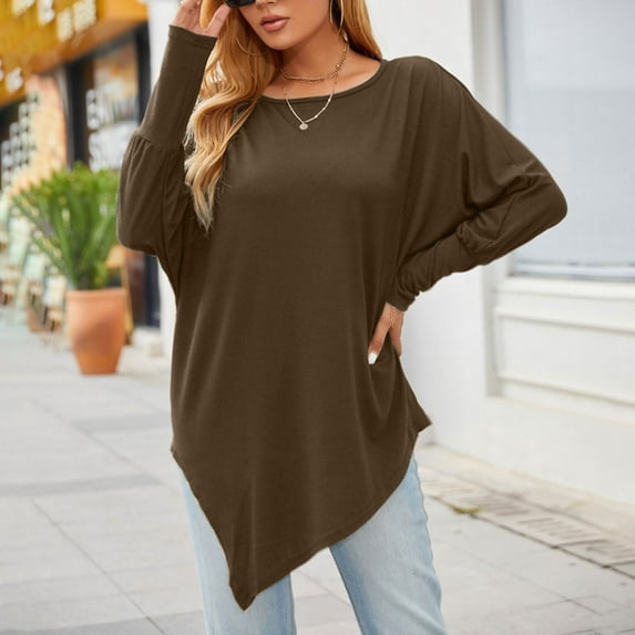 Zpanxa Fall Shirts Sales Womens Autumn Winter Plus Size Pullover Tops Casual Long Sleeve Blouse Sweatshirt, Coffee, XXXL