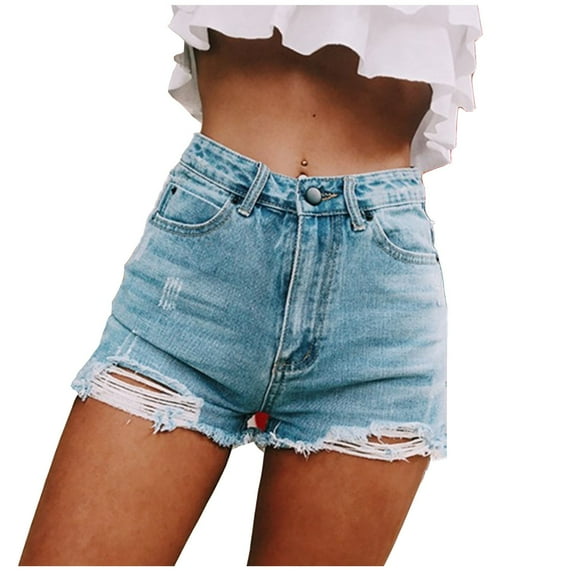 Zanvin Summer Shorts Clearance, Womens High Waisted Jean Shorts Summer Ultra-Short Denim Shorts Casual Fashion Insert Pockets Sexy Personality Shorts, Blue, M