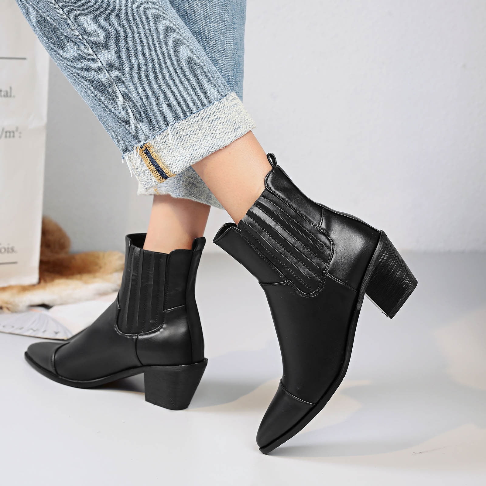Zanvin Women Fall Winter Pointed Boots Thick High-heeled Boots Boots Ankle Black 42 - Walmart.com