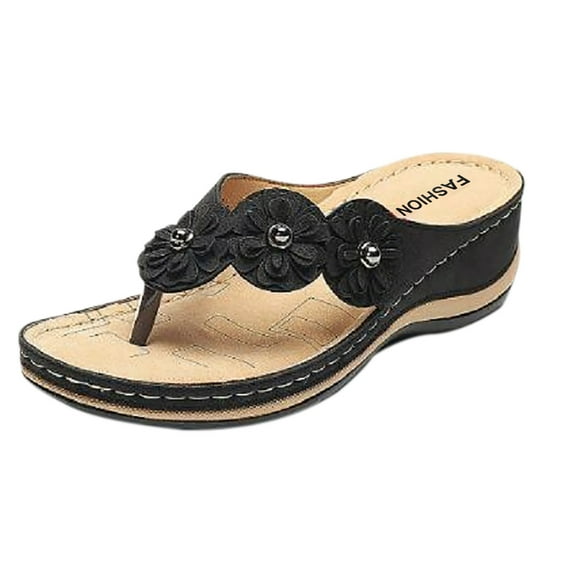 Zanvin Women's Sandals Shoes on Clearance, up to 30% off, Flip Flops for Women, Stretch Orthotic Slide Sandals Cross Sandals Woven Beach Wedge Slippers Shoes, Black, 37