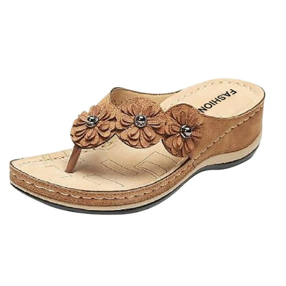 Zanvin Women's Sandals Shoes on Clearance, up to 30% off, Flip Flops for Women, Stretch Orthotic Slide Sandals Cross Sandals Woven Beach Wedge Slippers Shoes, Brown, 41