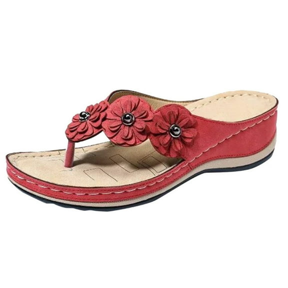 SROBPTY Women's Sandals Shoes on, up to 30% off, Flip Flops for Women, Stretch Orthotic Slide Sandals Cross Sandals Woven Beach Wedge Slippers Shoes, Red, 40