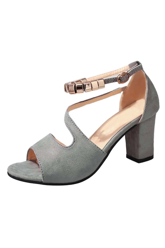 TAGOLD Women's Sandals Shoes on, up to 30% off, New Buckle Strap Chunky Heel Sandals Women's High Heels Beaded Fish Mouth Women's Sandals, Gray, 39