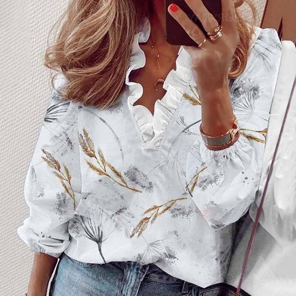 Zanvin Womens Fall Fashion Tops 2022 Clearance, Womens Casual Full Sleeve  V-Neck Tops Loose Shirts Blouse Printing Tops White XL, Gifts for Women 