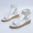 thumbnail image 1 of Zanvin Womens Sandals Clearance Summer Ladies Shoes Slope Heel Thick Soled Straw Woven Metal Buckle Women's Sandals, White, 38, 1 of 7