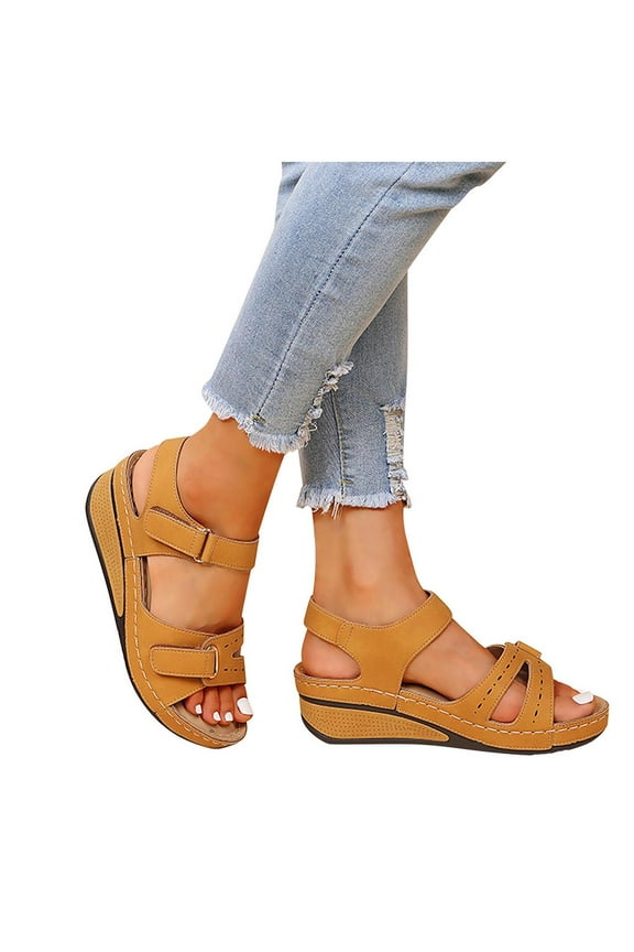 Womens Sandals Clearance Summer Ladies Slippers Casual Women's Shoes Lightweight Platform Wedges Sandals, Brown, 38