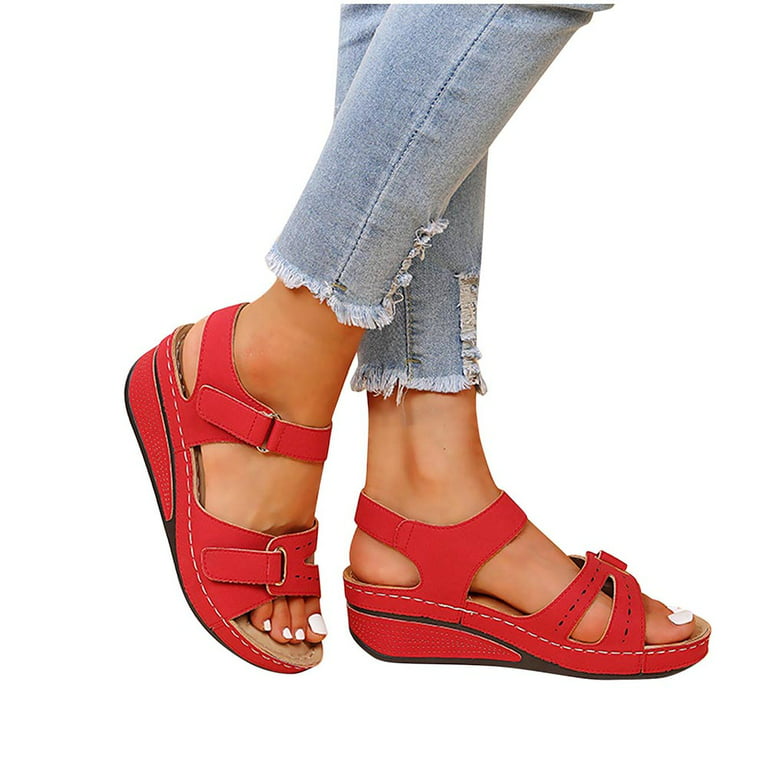 Zanvin Womens Sandals Clearance Summer Ladies Slippers Casual Women's Shoes  Lightweight Platform Wedges Sandals, Red, 42 