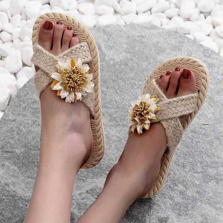 Zanvin Womens Sandals Clearance Women Flowers Open Toe Slippers Shoes Comfy  Sandals Casual Comfortable Beach Sandals, White, 36