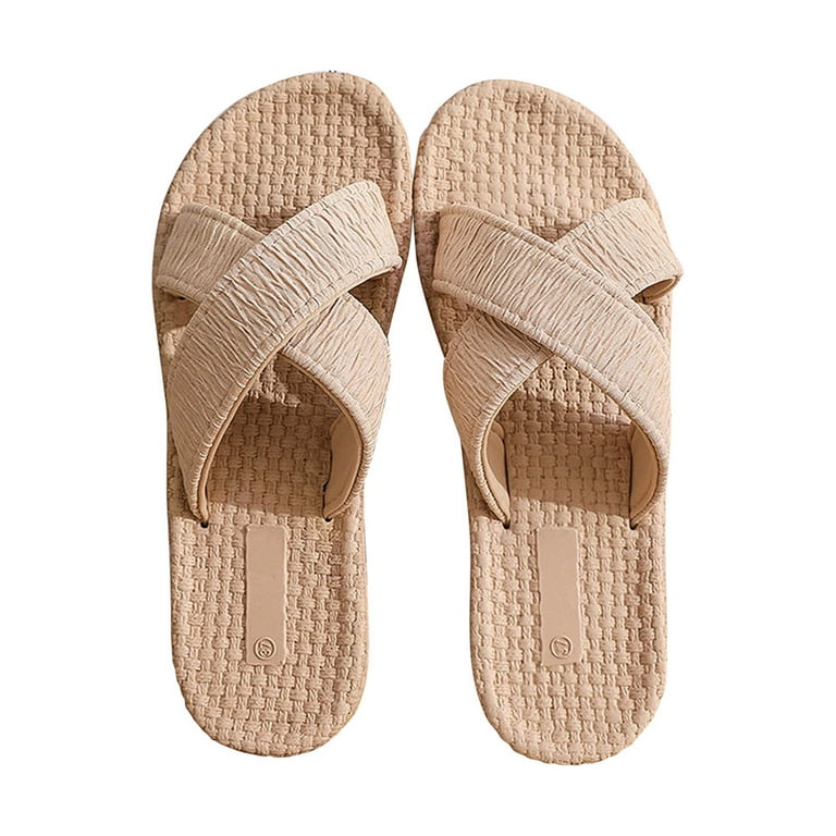 Zanvin Womens Sandals Clearance Women Shoes Summer Beach Sandals Slippers  Imitation Hemp Rope Travel Flat-bottom Shoes, Beige, 36 