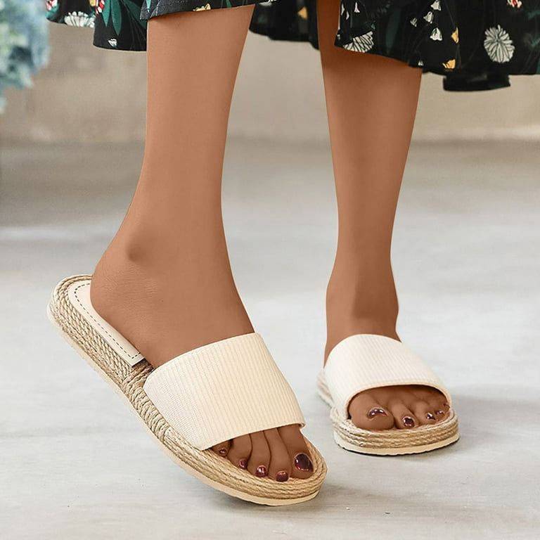 Zanvin Womens Sandals Clearance Women Shoes Summer Beach Sandals Slippers  Imitation Hemp Rope Travel Flat-bottom Shoes, Beige, 40
