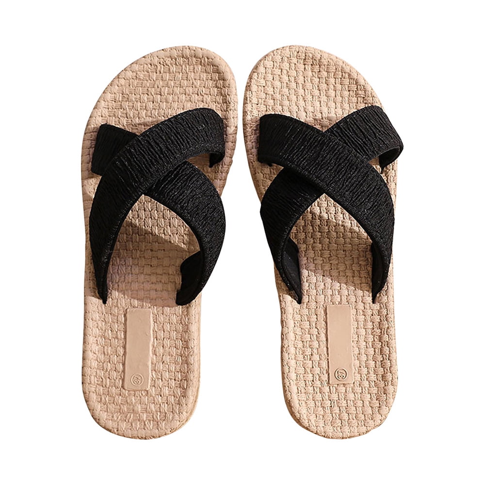 Zanvin Womens Sandals Clearance Women Shoes Summer Beach Sandals Slippers  Imitation Hemp Rope Travel Flat-bottom Shoes, Yellow, 40 