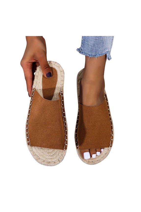 Womens Sandals Clearance Women Summer Casual Sewn Fisherman's Flat Bottomed Hand Woven Hemp Rope Bottom Slippers, Brown, 35