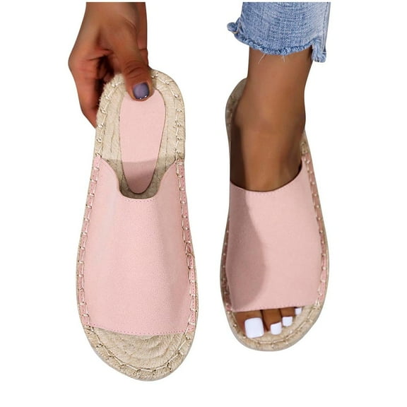 Zanvin Womens Sandals Clearance Women Summer Casual Sewn Fisherman's Flat Bottomed Hand Woven Hemp Rope Bottom Slippers, Pink, 39