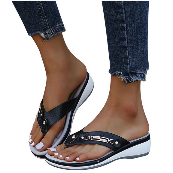 Women's Ladies Fashion Casual Sandals Shoes Outdoor Flip Flops Beach Wedges Slippers, Black, 36