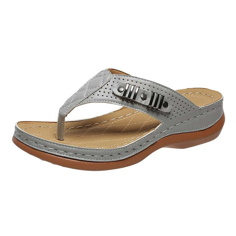 Zanvin Womens Sandals Clearance Women's Orthopedic Sandals Wedge Flip-flops  Outer Beach Sandals Comfortable Shoes With Ergonomic Soles, Gray, 37 