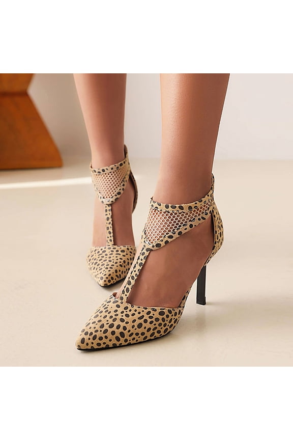 Womens Sandals Clearance Women's Shoes Casual Back Zip Leopard Print Sandals Super High Heel Pointed Toe Hollow Out Stilettos, Brown, 41