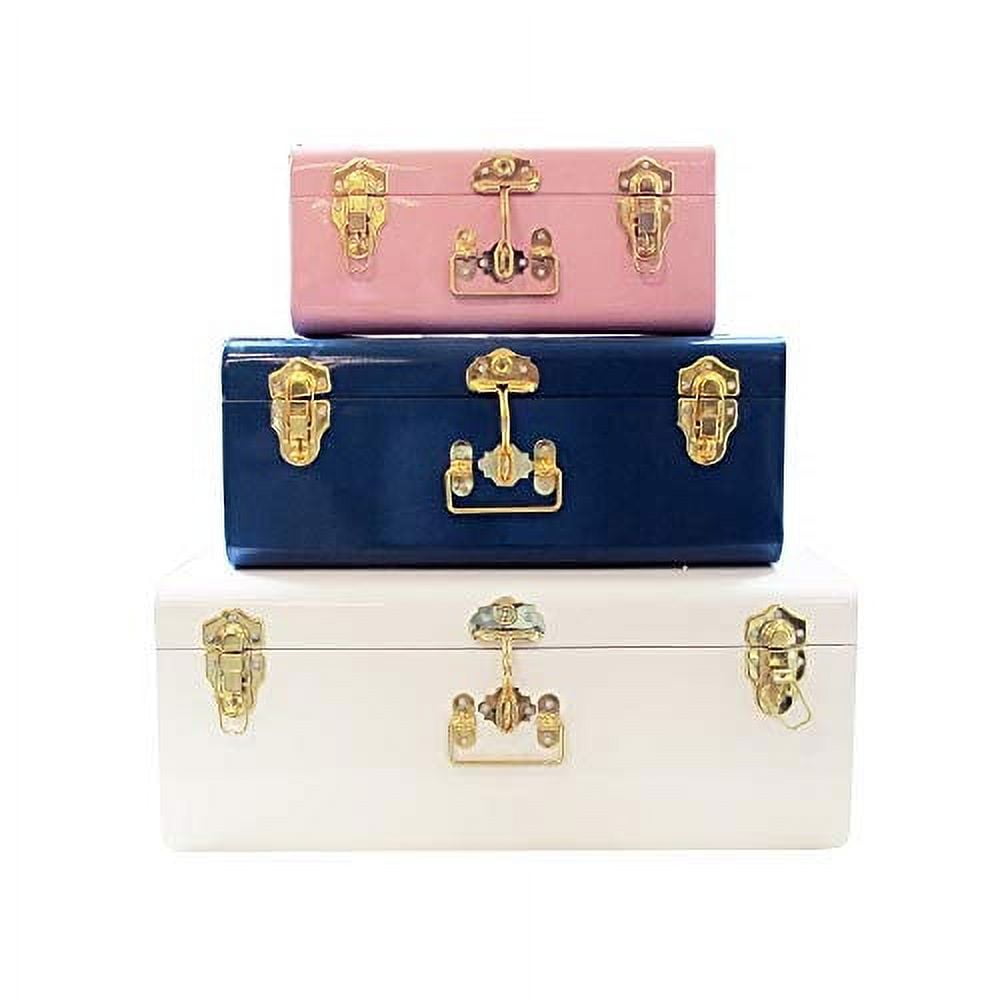 Zanzer Assorted Colors Trunks Set of 3 - Vintage Style Storage w/Gold  Finish Handles & Locks - Space Saving Organizer Home Dorm & Office Use,  Pink, Blue and White, 3 Trunks 