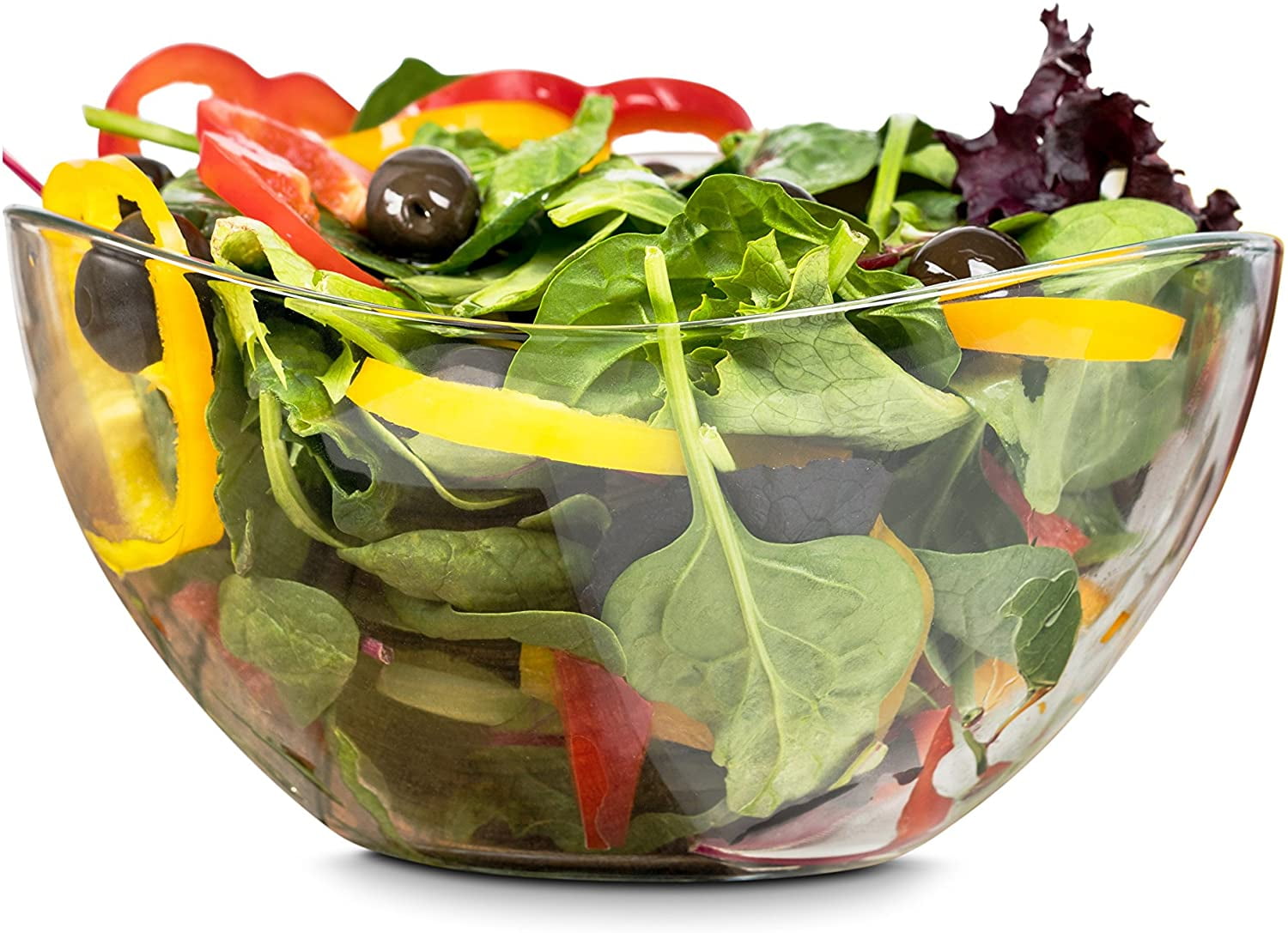 Zanzer Clear Glass Serving Salad Bowl - Mixing Bowl 63.5 oz, Wavy Design