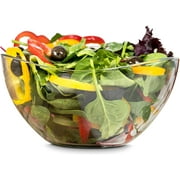 Zanzer Clear Glass Serving Salad Bowl - Mixing Bowl 63.5 oz, Wavy Design