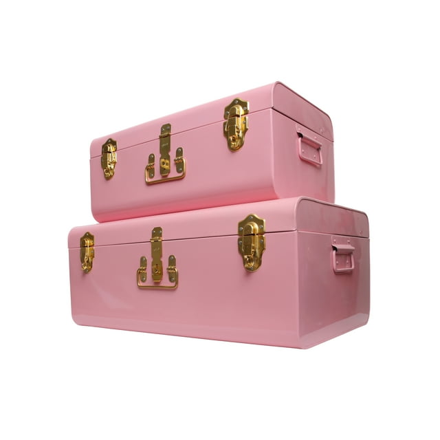 Zanzer Storage Trunks Space Saving Organizer Vintage Style Set of 2 Pink