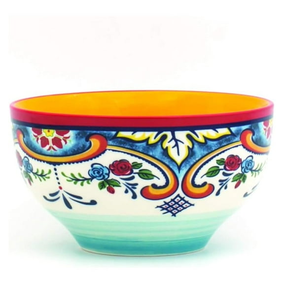 Zanzibar Ceramic Bowls Set of 4 - 5.6" Cereal & Soup Bowls - Spanish Floral Design - Multicolor - Vibrant Dinnerware for Everyday Use & Parties