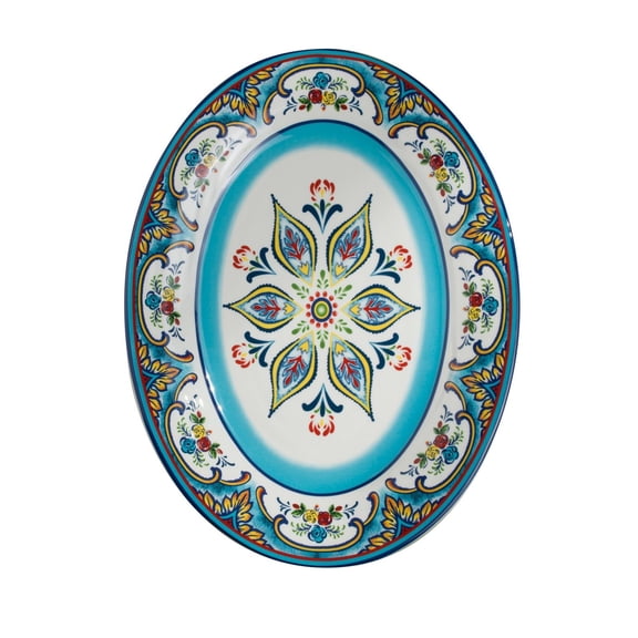 Zanzibar Oval Serving Platter, 18" x 13.75" x 1.5" Vibrant Spanish-Inspired Ceramic Platter for Everyday & Entertaining