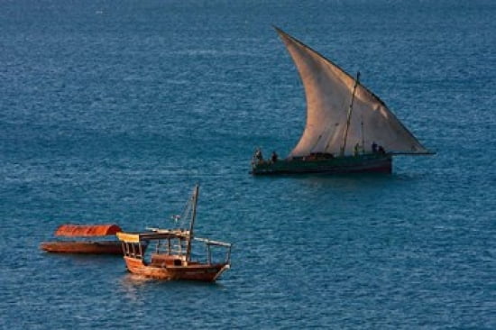 Zanzibar Tanzania Dhow in Harbor Lateen Sail Canvas Art - Charles O Cecil DanitaDelimont (26 x 18)